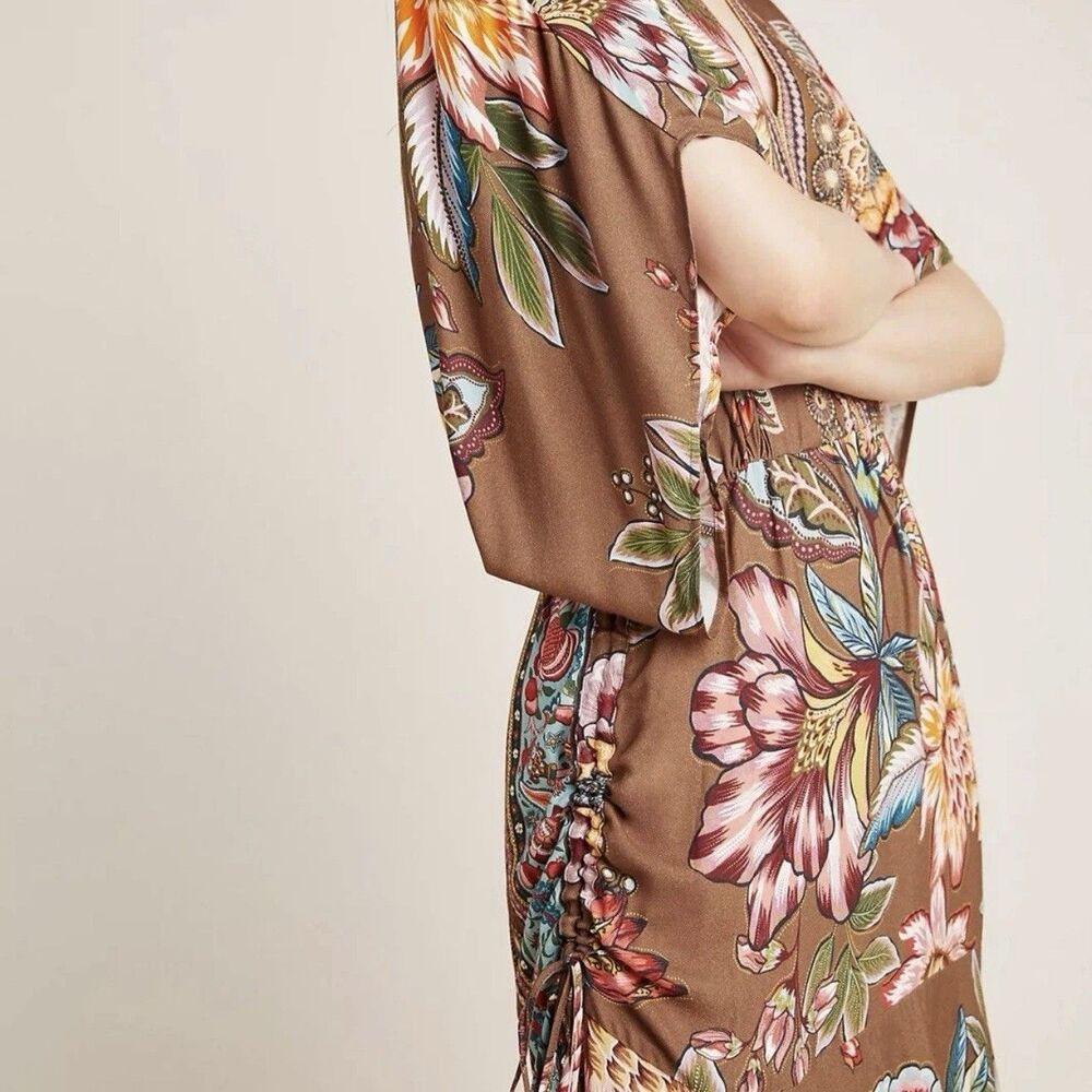 Farm Rio Anthropologie Valentina Floral Maxi Dress M Brown Boho Kimono Sleeve - Picture 14 of 14